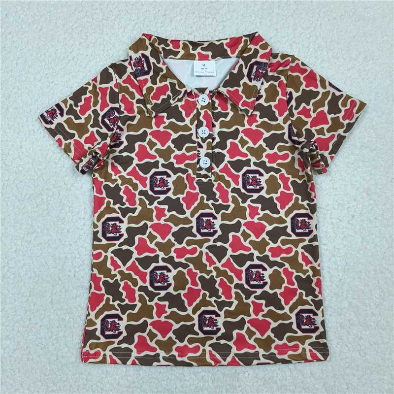 RTS NO MOQ Sibling Baby Boys Short Sleeve Southern Camo Team Button Polo Shirts Top