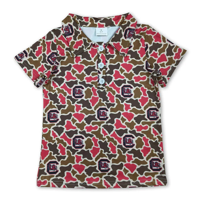 RTS NO MOQ Sibling milk silk Casual Camo Team Print Toddler Boys Short Sleeve Button Polo Tops