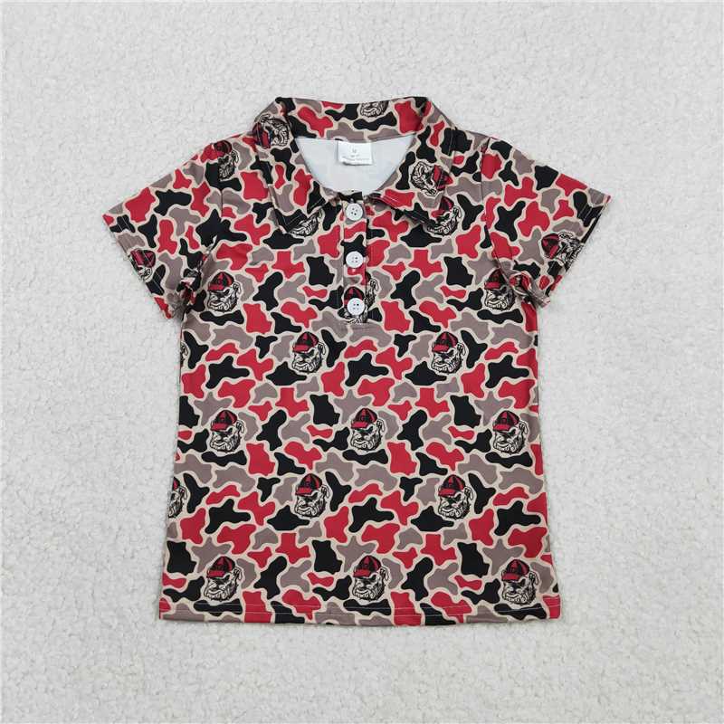 RTS NO MOQ Sibling Baby Boys Short Sleeve Southern Camo Team Button Polo Shirts Top
