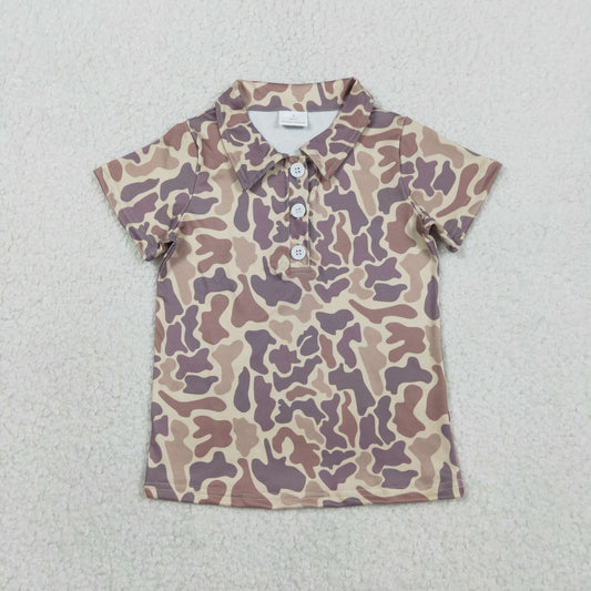 RTS NO MOQ BT1701  Baby Boys Southern Khaki Camo Short Sleeve Button Polo Shirts Top Casual Fashion Babywear