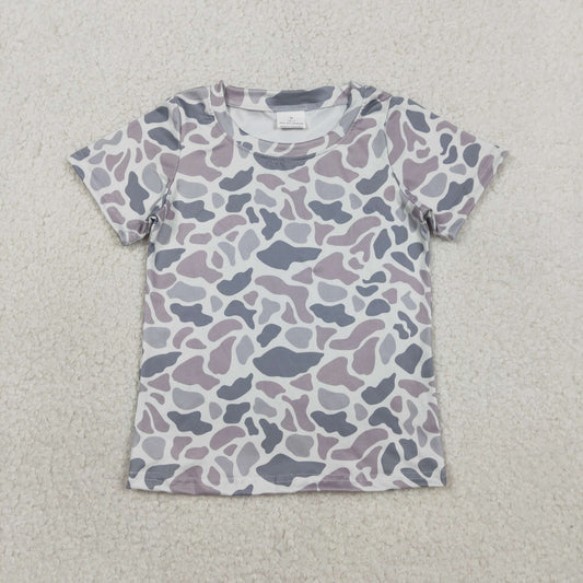 RTS NO MOQ BT1712  Baby Boys Short Sleeve Southern Light Grey Camouflage T-shirt Top for Infants Baby Clothing