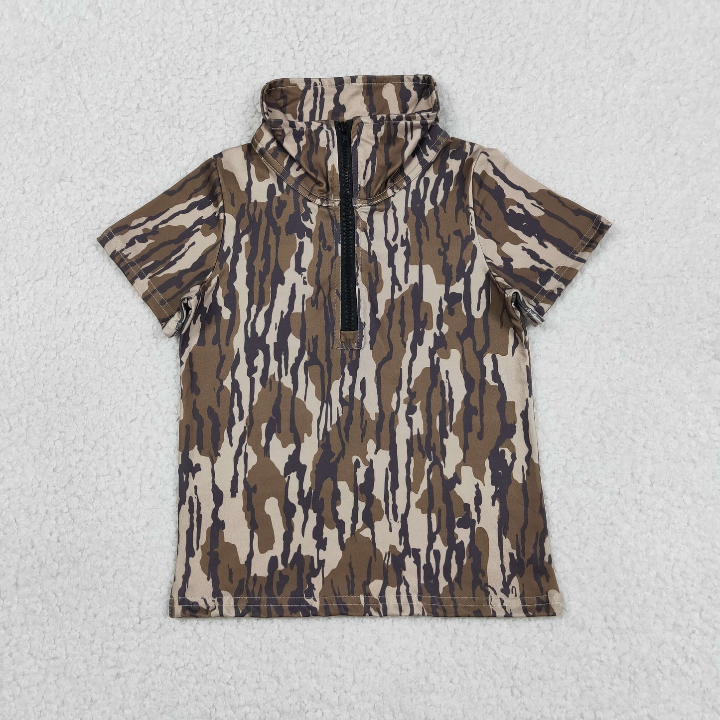 RTS NO MOQ milk silk BT1726 Baby Boys Fashion  Camo Short Sleeve Zipper Top