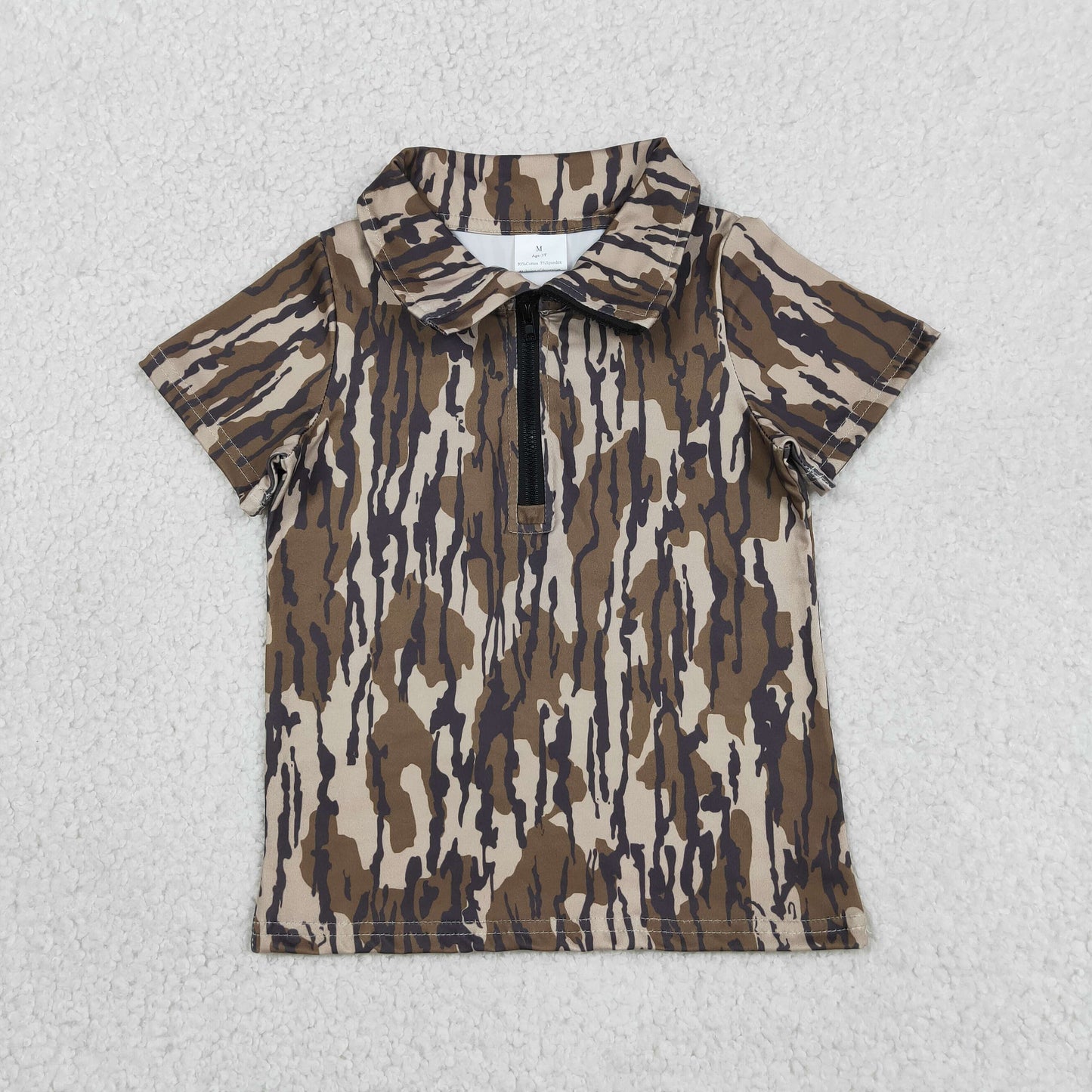 RTS NO MOQ milk silk BT1726 Baby Boys Fashion  Camo Short Sleeve Zipper Top