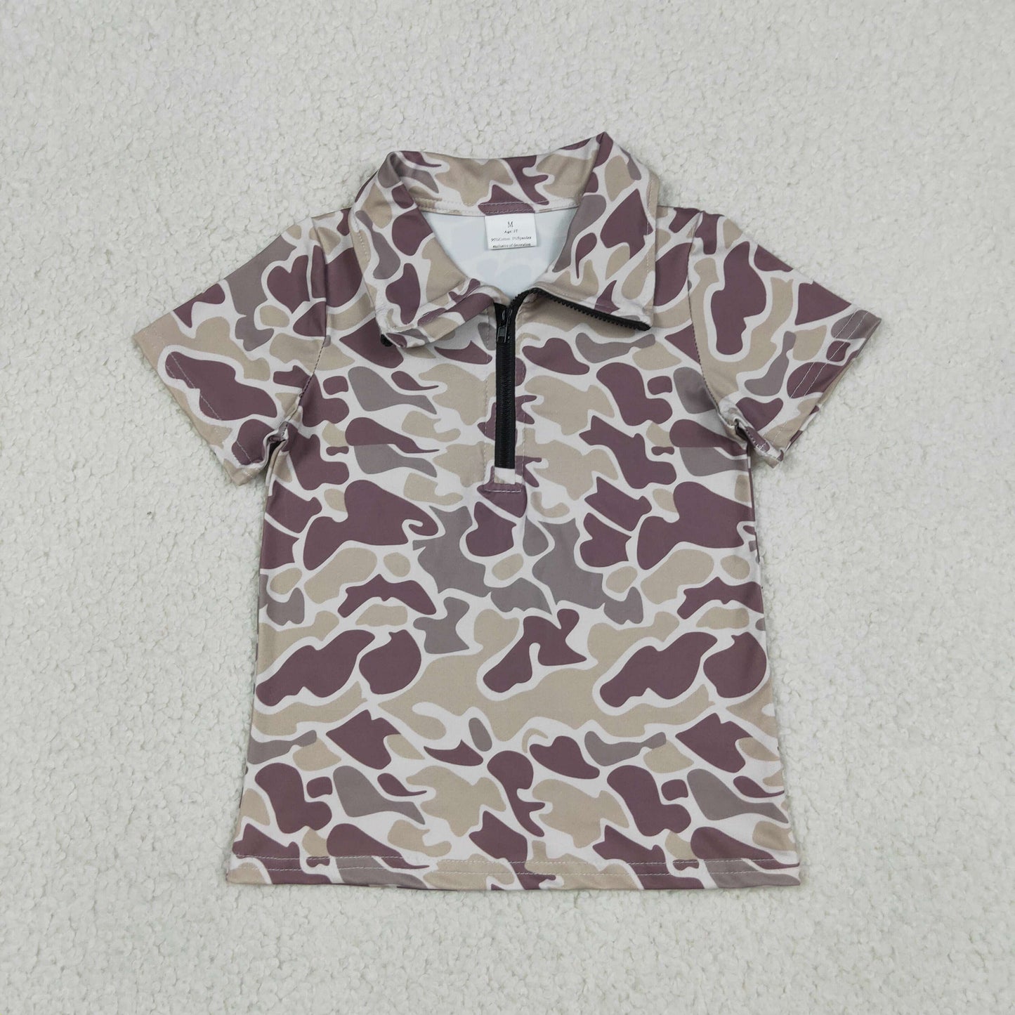 RTS NO MOQ milk silk BT1727 Baby Boys Casual Grey Camo Zipper Short Sleeve Pullover