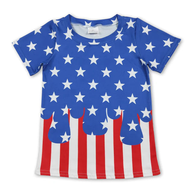 RTS NO MOQ milk silk BT1741+SS0861 Baby Kids Stars Stripe Top Shorts 4th of July Clothes Set