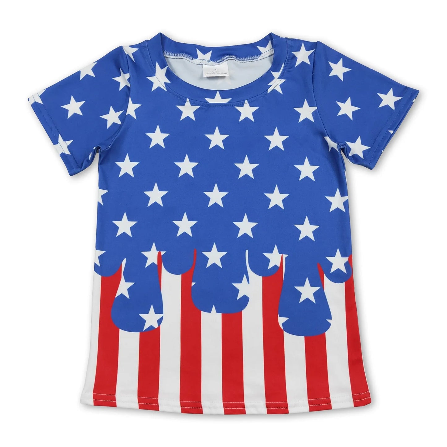 RTS NO MOQ Sibling milk silk Baby Boys And Girls Blue Short Sleeves Star Print Shirt Red Stripe Shorts Set Rompers Dresses 4th Of July Clothes