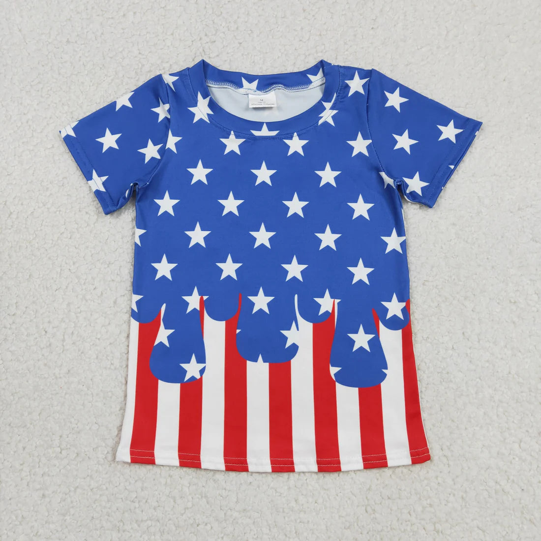 RTS NO MOQ Milk Silk BT1741 Baby Boys Short Sleeve Stars Stripe 4th of July T-shirts Top