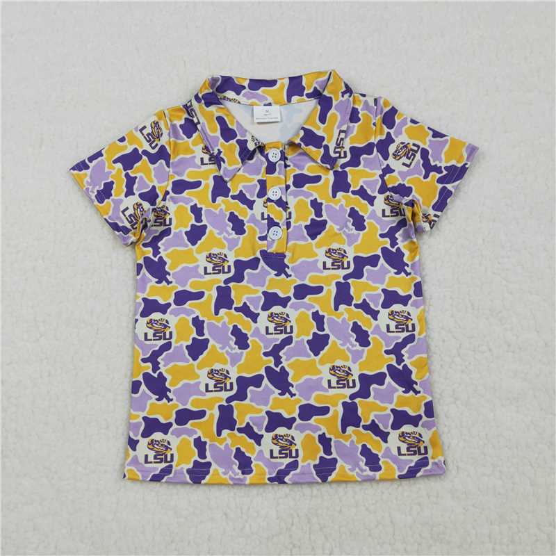 RTS NO MOQ Sibling Baby Boys Short Sleeve Southern Camo Team Button Polo Shirts Top