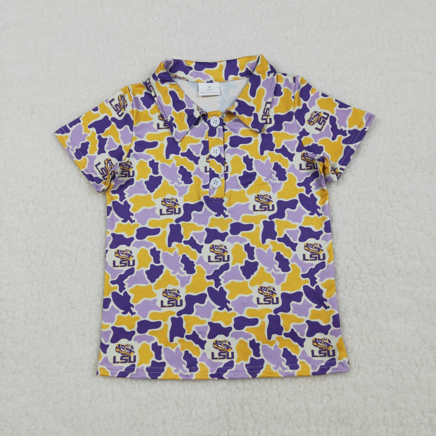 RTS NO MOQ BT1744 Baby Boys Camo Button Polo Shirt Purple Yellow Team Top for Infants
