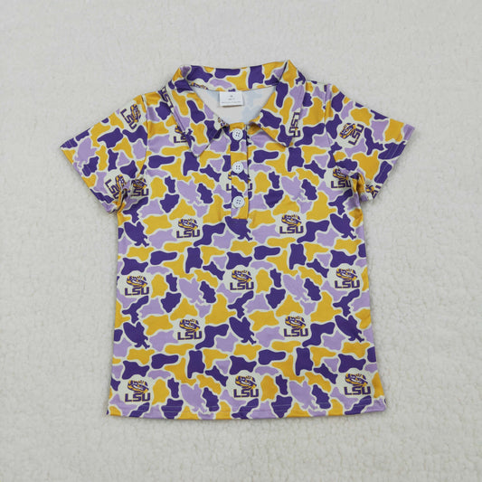 RTS NO MOQ BT1744 Baby Boys Camo Button Polo Shirt Purple Yellow Team Top for Infants