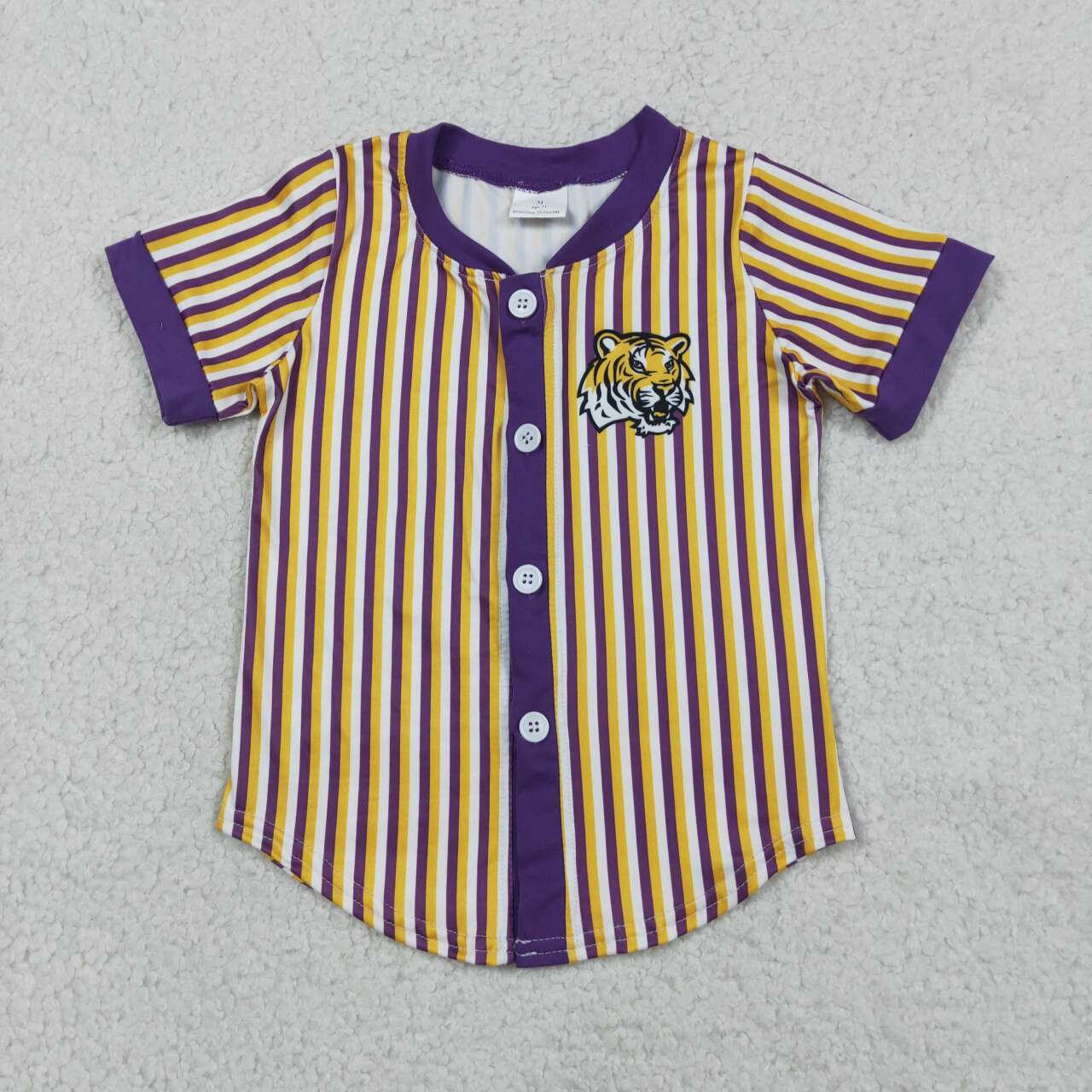 RTS NO MOQ milk silk BT1745 Baby Boys Purple Stripe Team Button Short Sleeve T Shirt Top