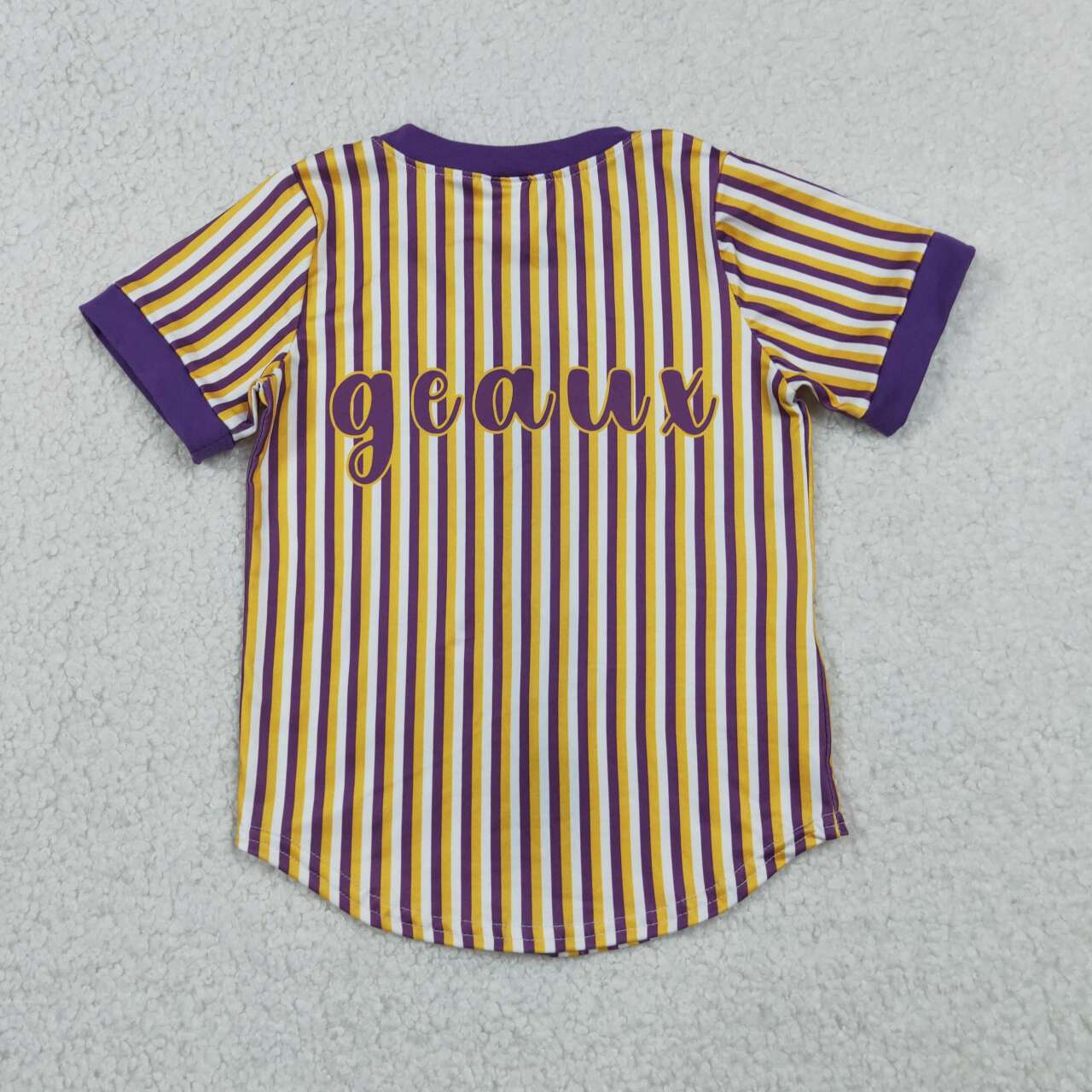 RTS NO MOQ milk silk BT1745 Baby Boys Purple Stripe Team Button Short Sleeve T Shirt Top