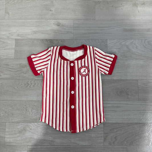 (Sample) No moq milk silk BT1746  Baby Boys Red Stripe Team Print Button Long Sleeve T Shirt Casual Top