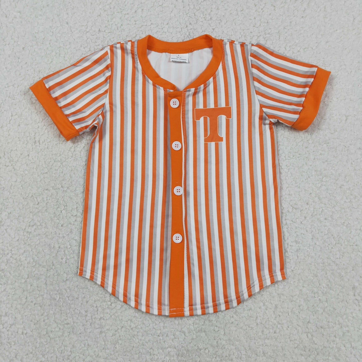 RTS NO MOQ BT1747 Baby Boys Orange Striped Team Button Tee Tops