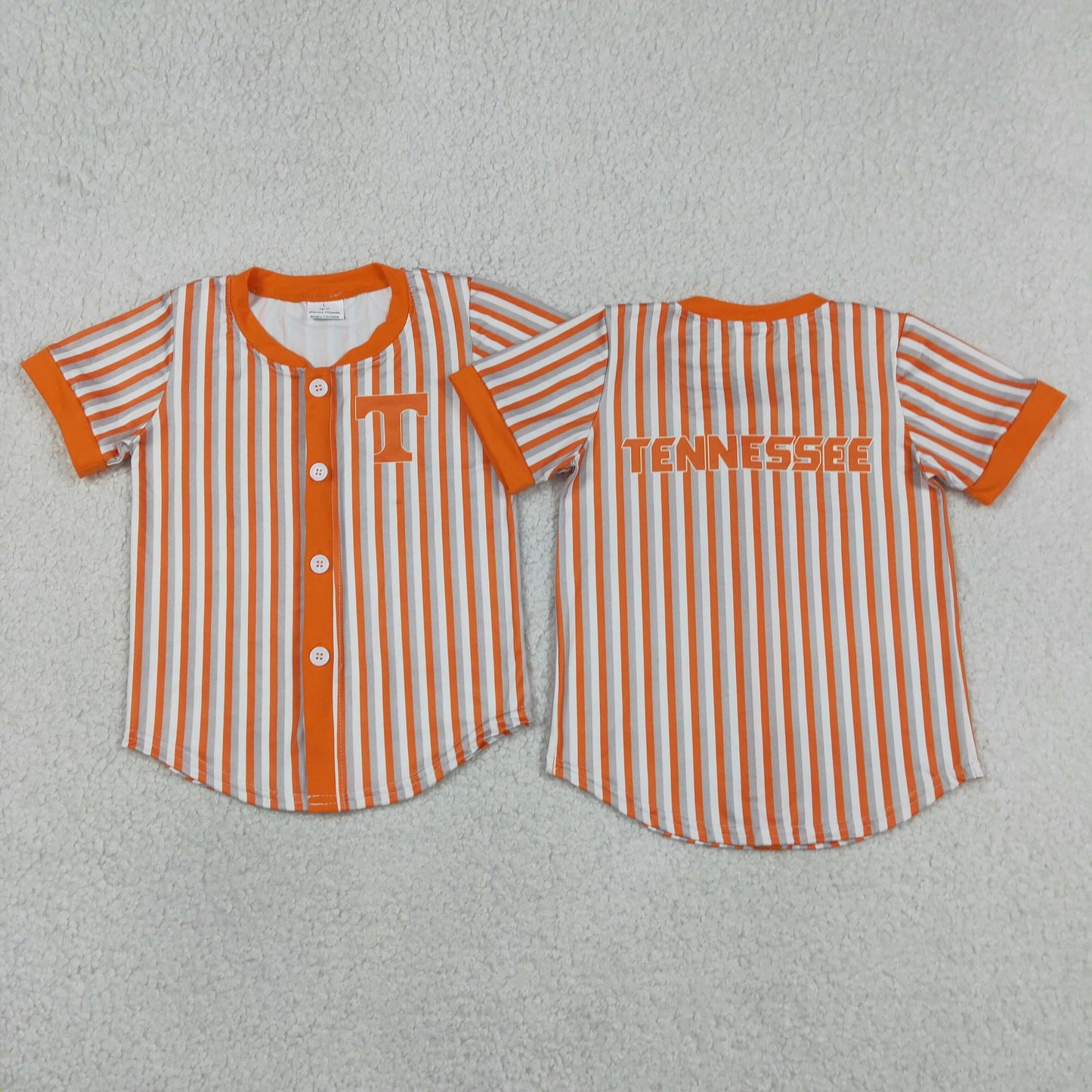 RTS NO MOQ BT1747 Baby Boys Orange Striped Team Button Tee Tops