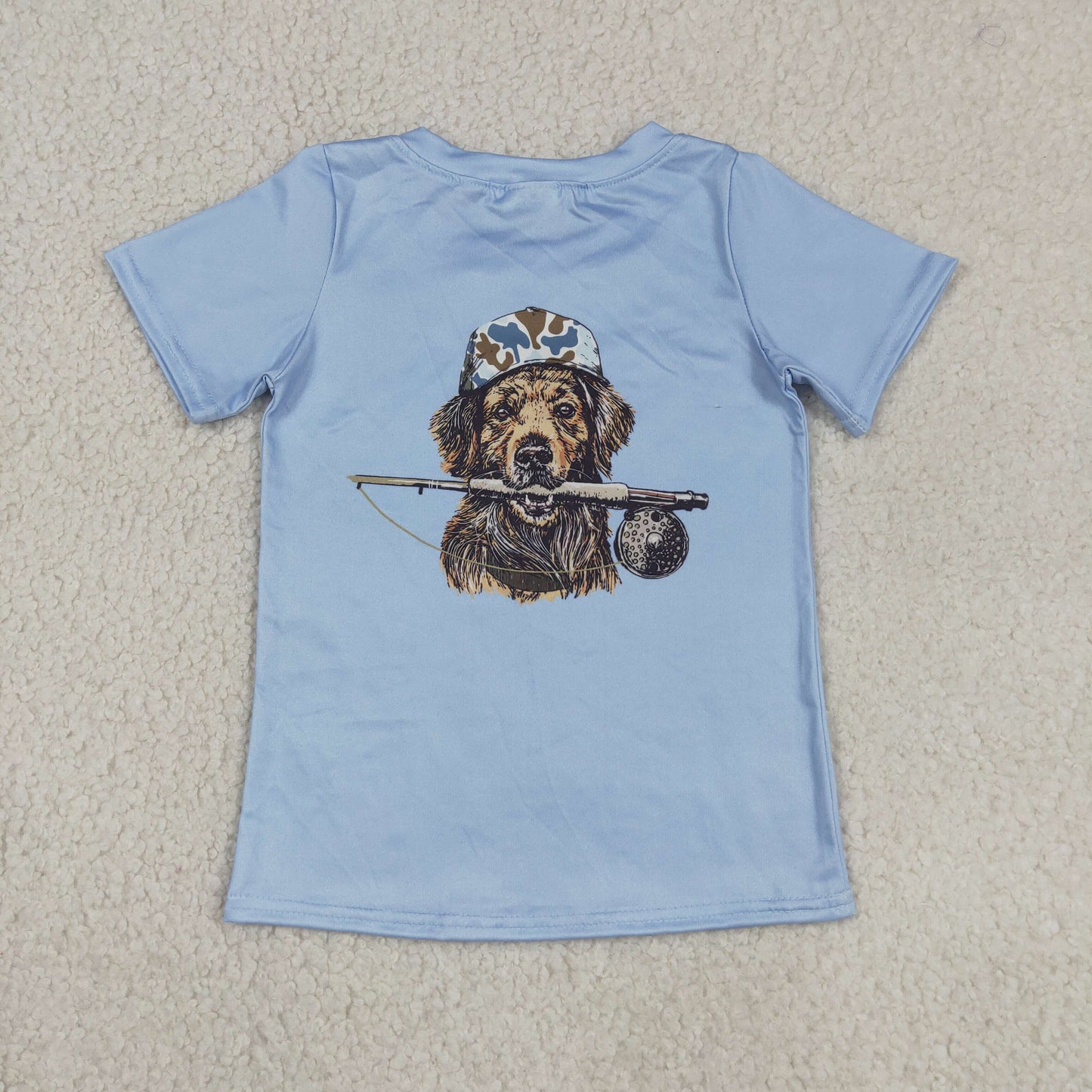 RTS NO MOQ milk silk BT1761+SS0873 Baby Boys Blue Dogs Fishing Camo Top Pocket Short Hunting Outfit