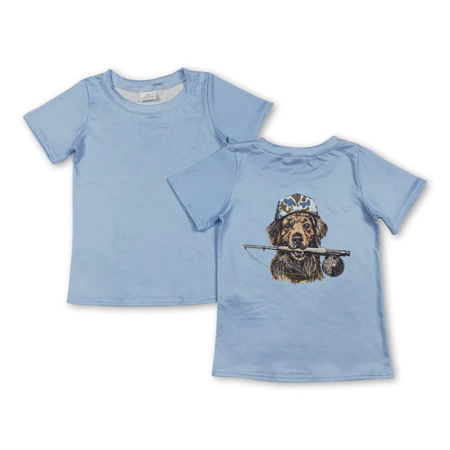 RTS NO MOQ Sibling Baby Boys Light Blue Short Sleeve Print Team T-shirts Top