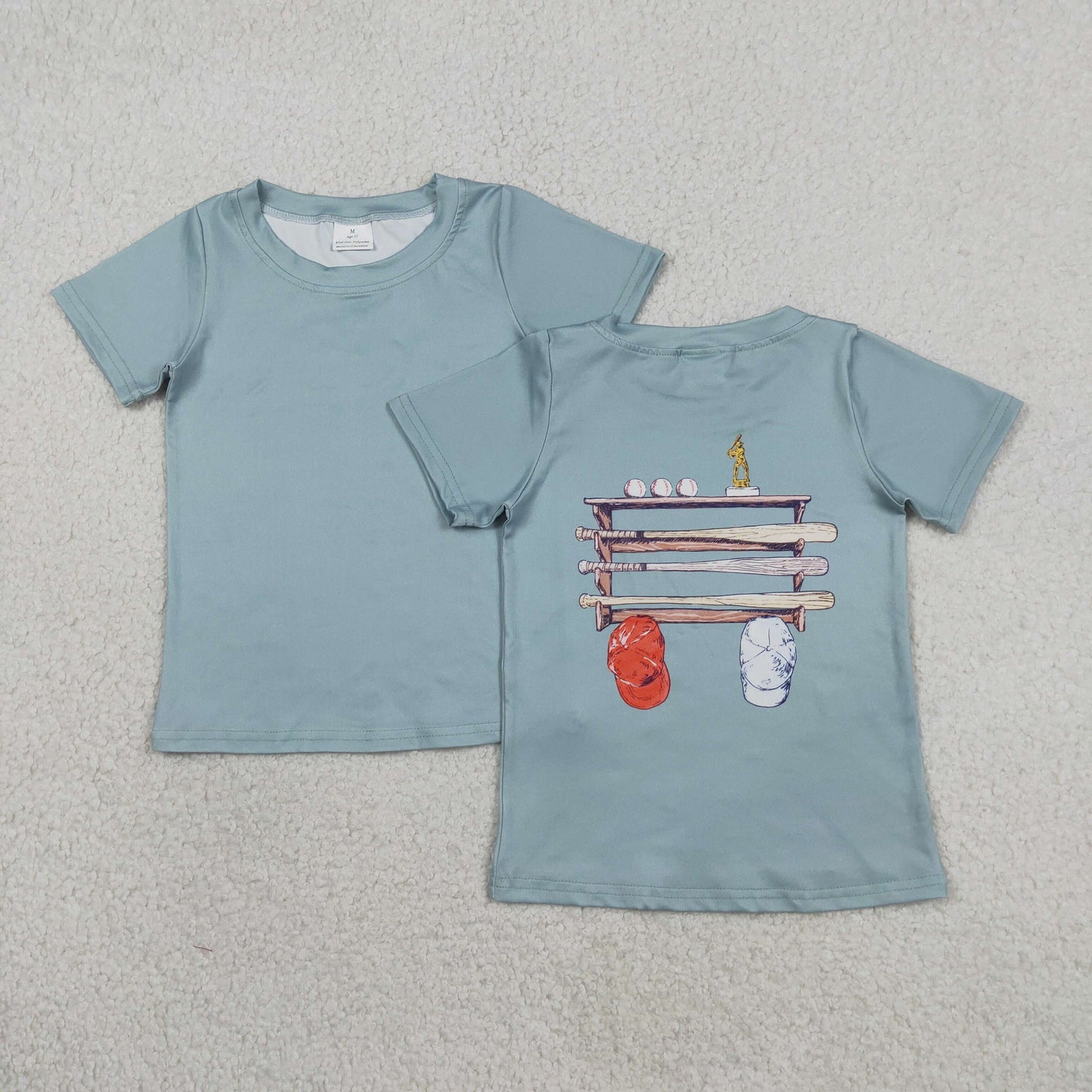 RTS NO MOQ BT1762 milk silk Baby Boys Casual Light Blue Short Sleeve Back Baseball Print T Shirt
