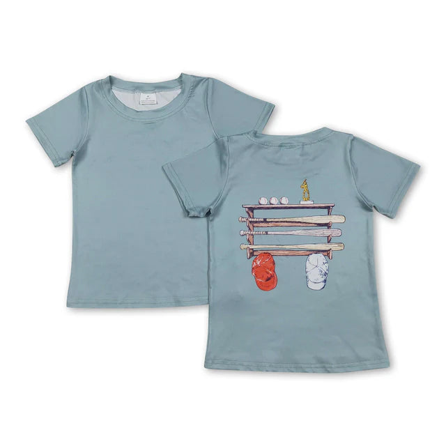RTS NO MOQ Sibling Baby Boys Light Blue Short Sleeve Print Team T-shirts Top