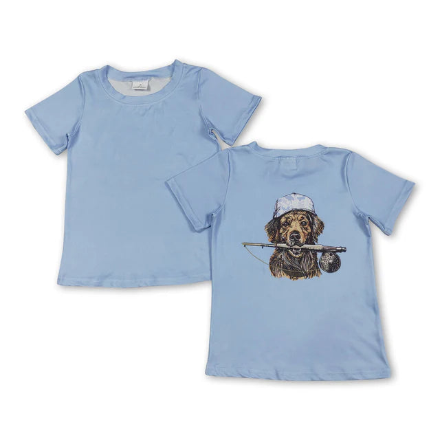 RTS NO MOQ Sibling Baby Boys Light Blue Short Sleeve Print Team T-shirts Top
