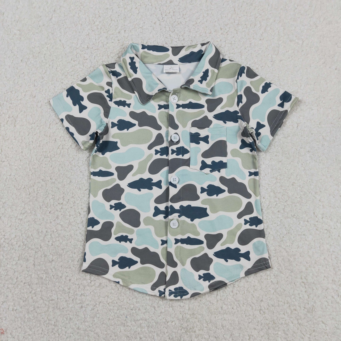 RTS NO MOQ  milk silk BT1787 Baby Boys Cute Camo Hunting Fish Print Button Down Shirts