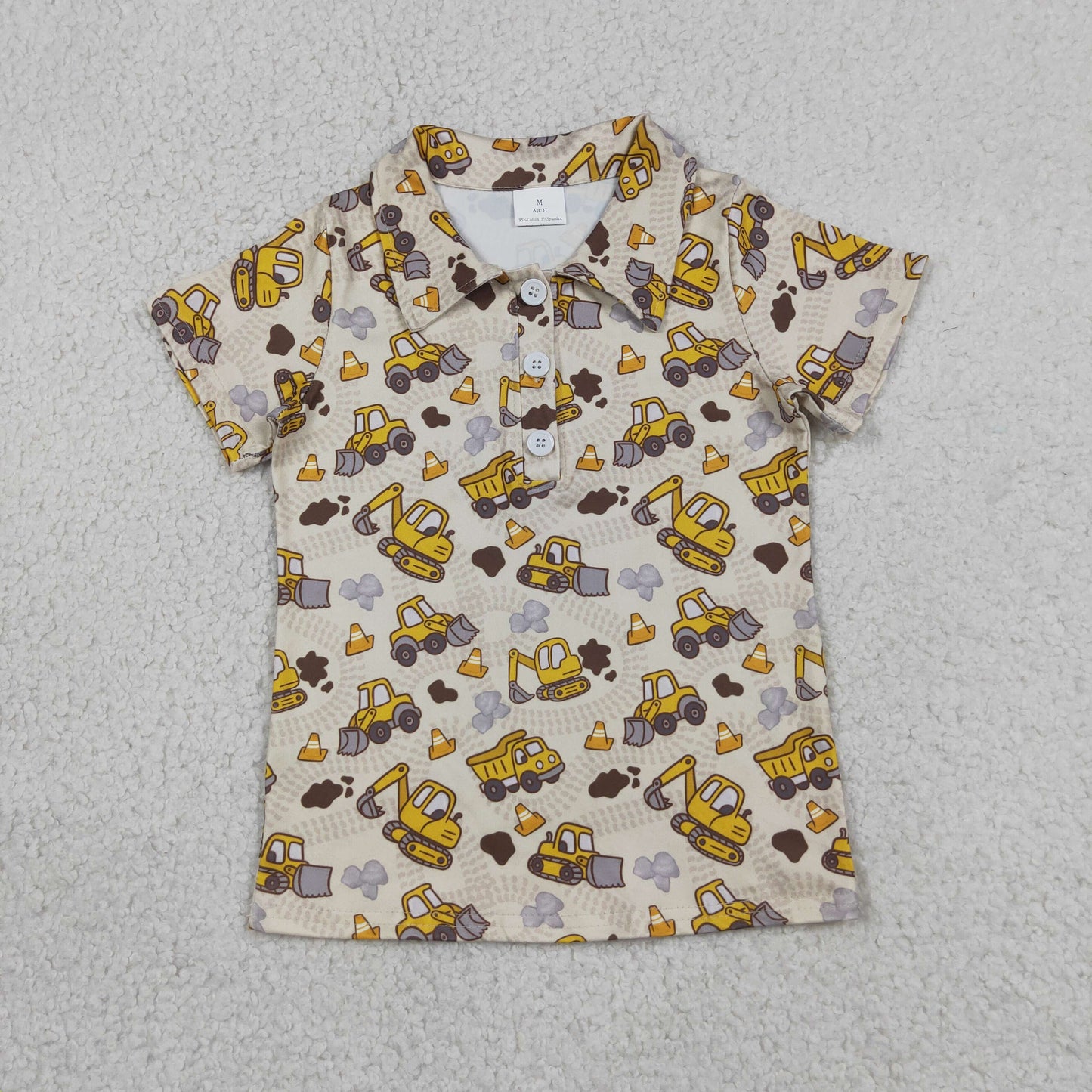 RTS NO MOQ milk silk BT1792 Baby Boys Excavator Tractor Print Short Sleeve Button Polo Shirt