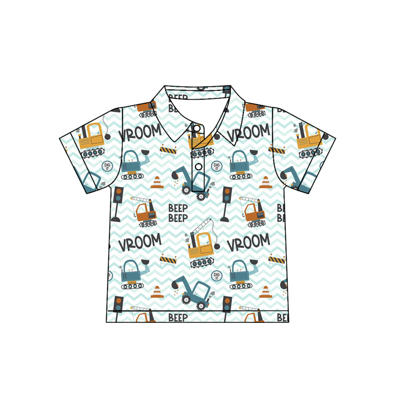 (Preorder new) No moq BT1793 Polos For Kids Boys Short Sleeve Excavators Tractors Print Button Polo Shirts Top Casual Daily Tee Tops
