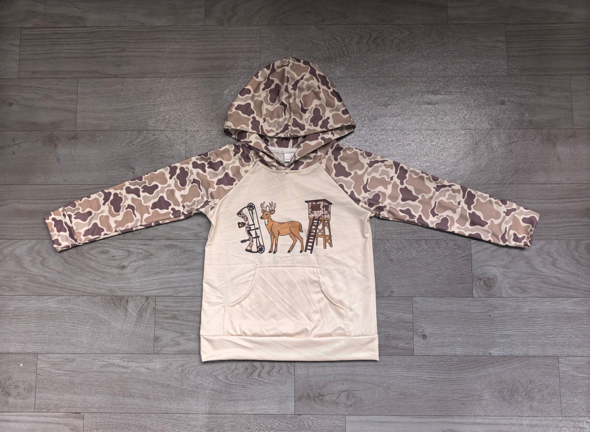 (Sample) No moq milk silk BT1804 Baby Boys Camo Deer Print Long Sleeve Hooded Pullover Top