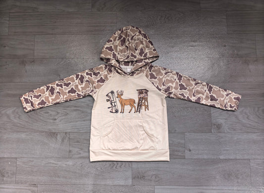 (Sample) No moq milk silk BT1804 Baby Boys Camo Deer Print Long Sleeve Hooded Pullover Top
