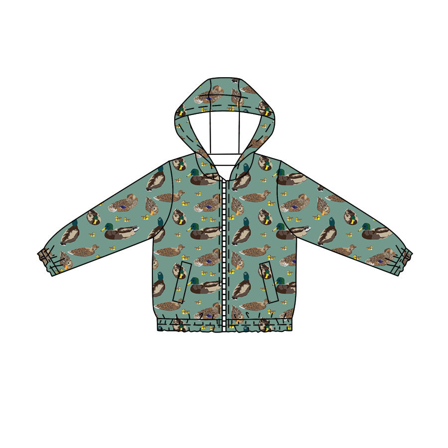 (Pre Order) No moq BT1818 Baby Boys Green Duck Hunting Zip Pocket Hoodie Jacket