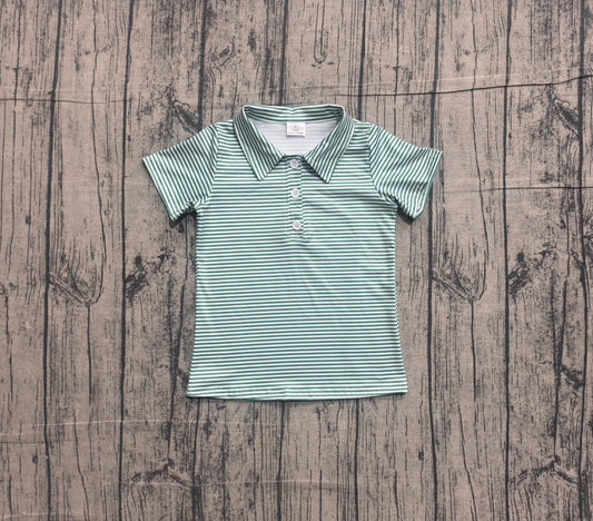 (Sample) No moq milk silk BT1832 Baby Boys Green Stripe Striped Button Short Sleeve Casual Shirts Top