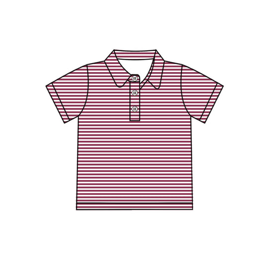 (Pre Order) No moq milk silk BT1833 Baby Boys Fashion Red Stripe Short Sleeve Button Top