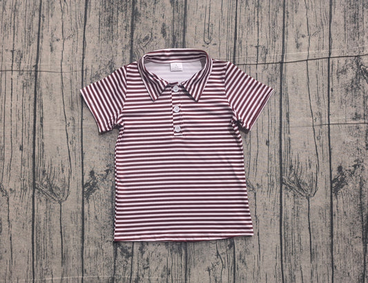 (Sample) No moq milk silk BT1833 Baby Boys Red Stripe Short Sleeve Button Casual Shirts Top