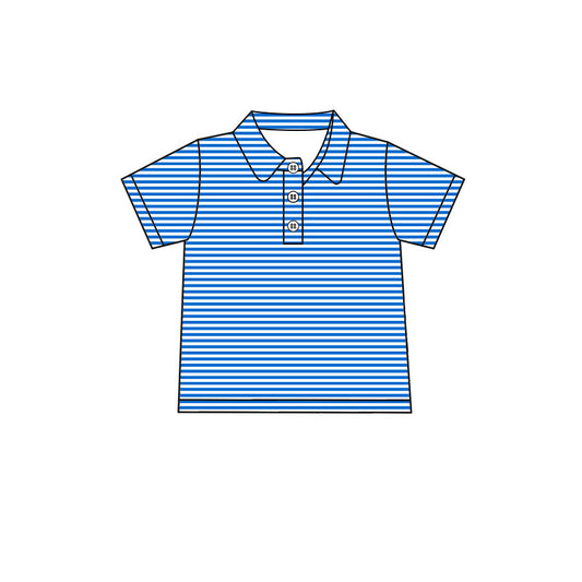 (Pre Order) No moq milk silk BT1834 Baby Boys Blue Stripe Short Sleeve Button Shirt Top