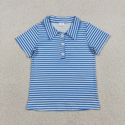RTS NO MOQ milk silk BT1834 Baby Boys Blue Stripe Short Sleeve Button Shirt