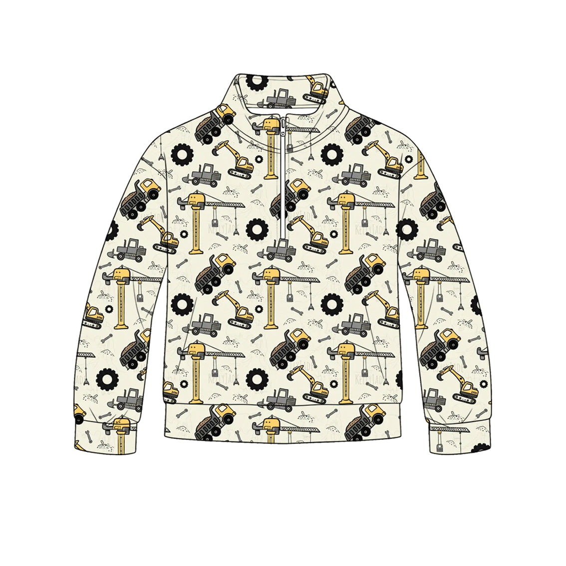 (Pre Order) No moq milk silk Baby Boys Construction Excavator Long Sleeve Zip Pocket Pullover