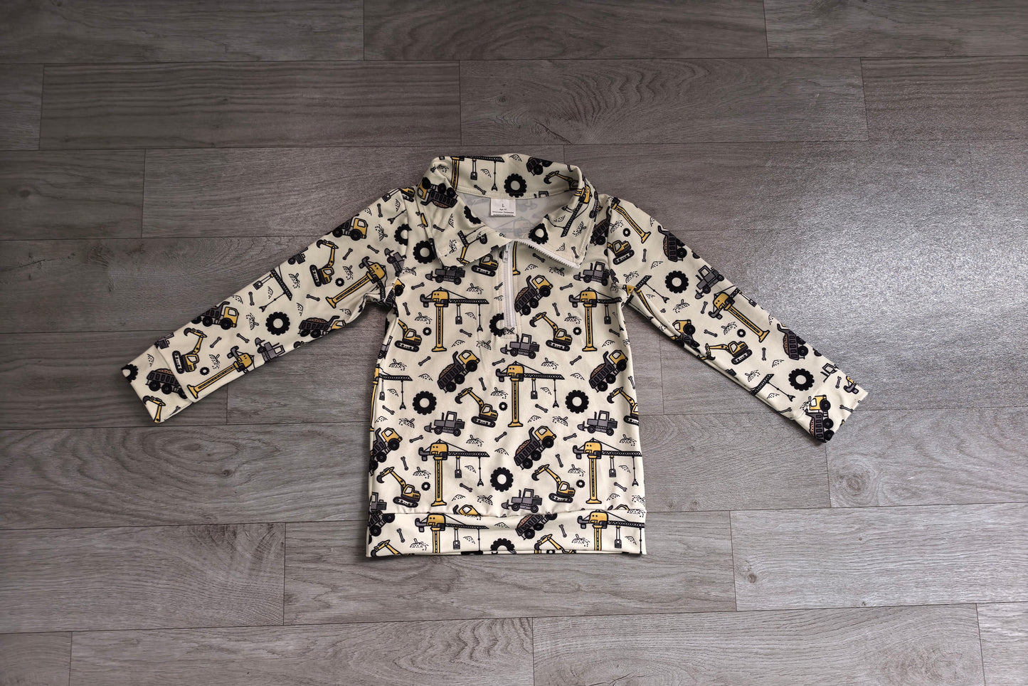 (Sample) No moq milk silk BT1835 Baby Boys Long Sleeve Excavators Print Zip Pockets Pullovers Top