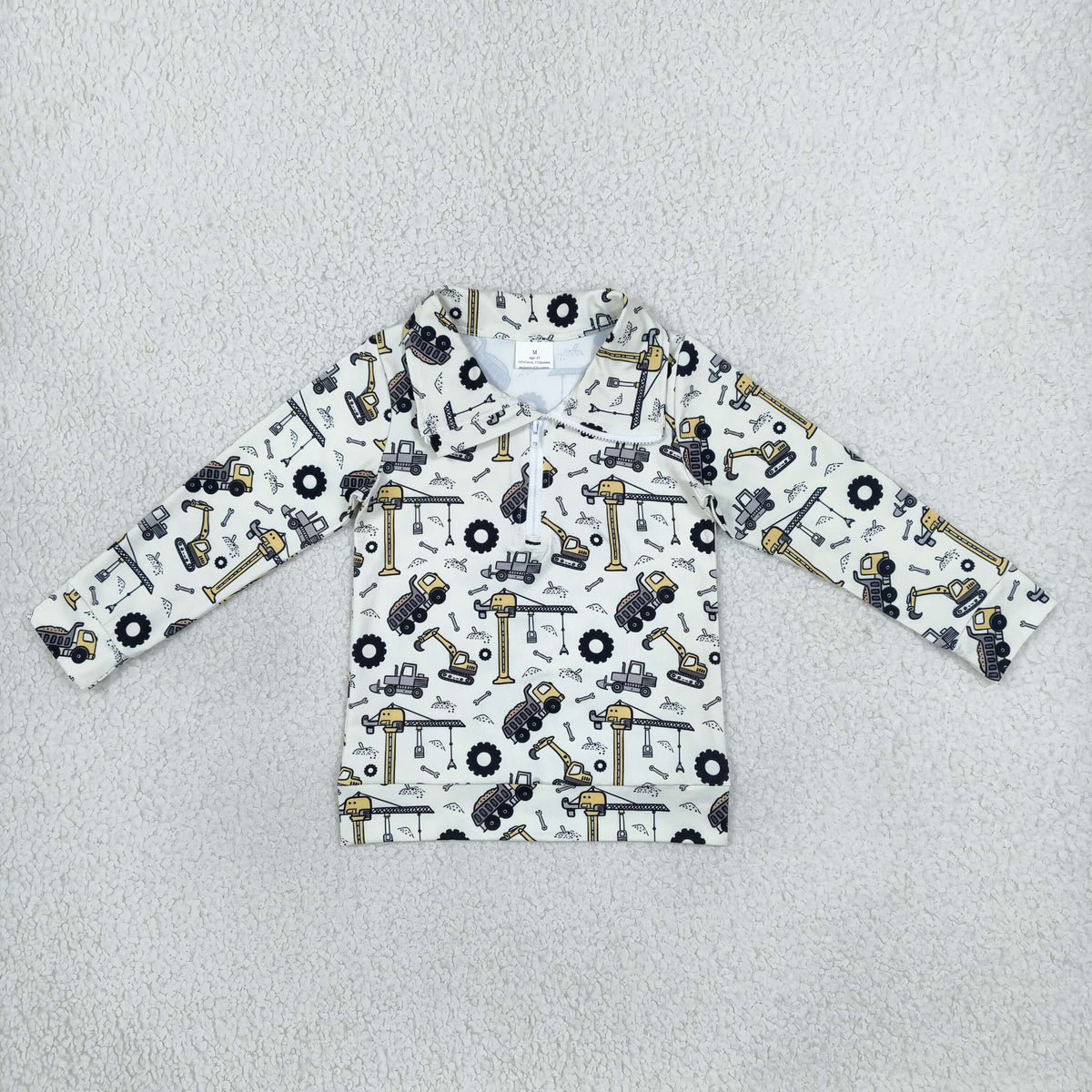 NEW RTS NO MOQ milk silk BT1835 Baby Boys Long Sleeve Excavators Print Zip Pockets Pullovers Casual Top