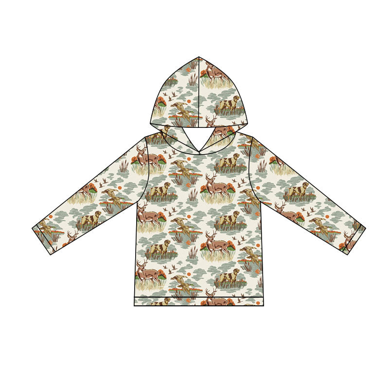 (Pre Order) No moq milk silk Baby Boys Long Sleeve Plaid Hunting Ducks Hoodies Top