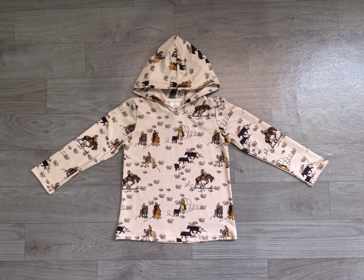(Sample) No moq milk silk BT1843 Baby Boys Rodeo Horse Long Sleeve Hoodie Top