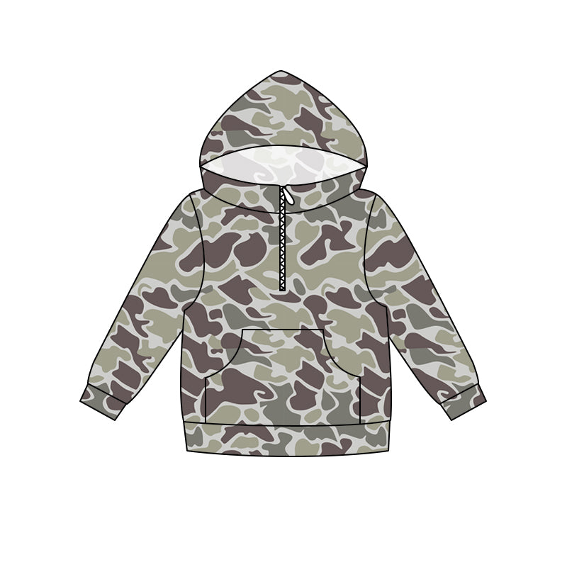(Pre Order) No moq milk silk Daddy and Me Boys Fashion Camo Long Sleeve Zipper Pocket Hoodie