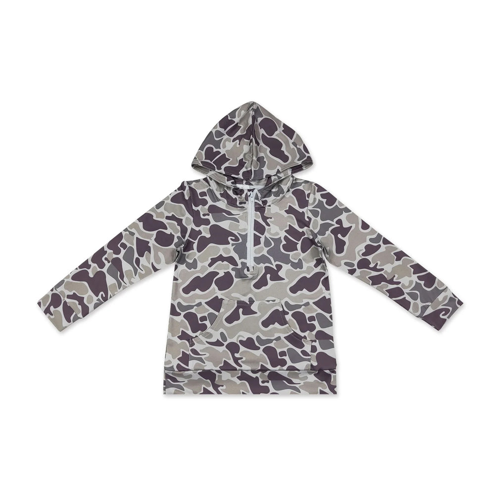 RTS NO MOQ Sibling milk silk Adult To Match Kids Grey Camo Camo Long Sleeve Zip Pocket Hoodies Tops