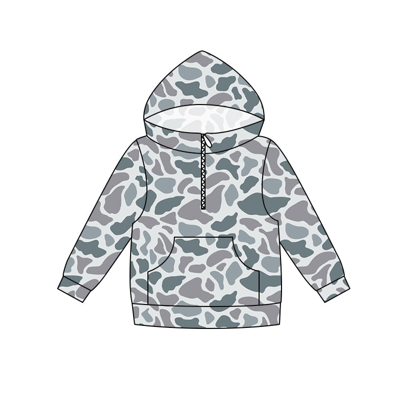 (Pre Order) No moq milk silk Daddy and Me Boys Fashion Camo Long Sleeve Zipper Pocket Hoodie