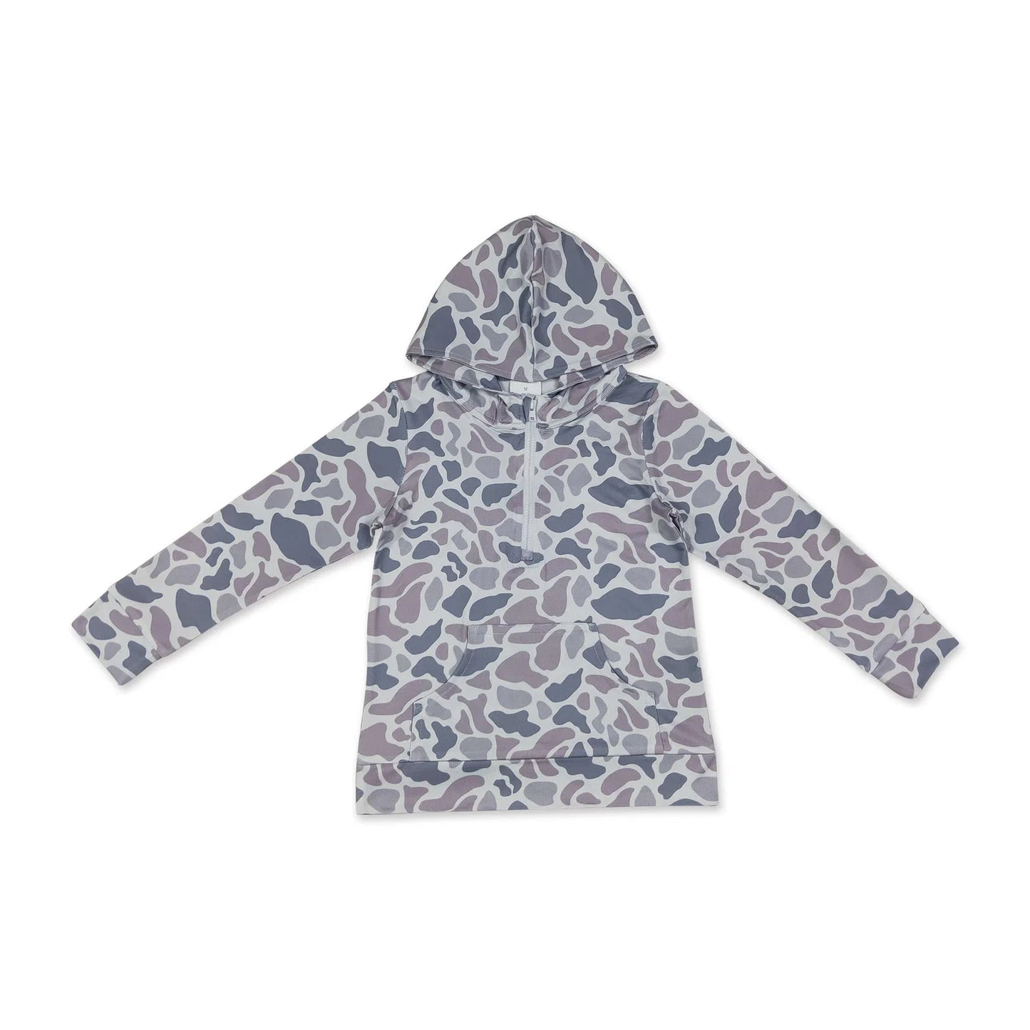 RTS NO MOQ milk silk Sibling Adult To Match Kids Long Sleeve Grey Camo Print Zip Pocket Hoodies Tops Casual Tops