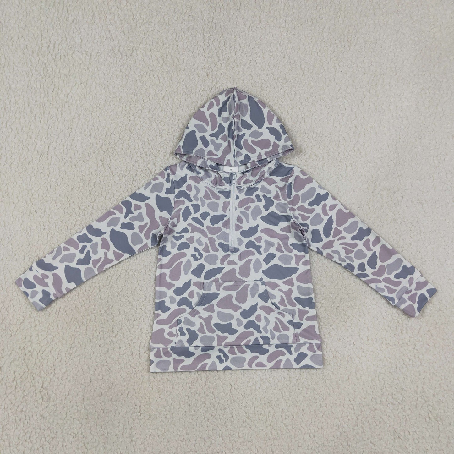 RTS NO MOQ Sibling milk silk Toddler Boys Camo Print Long Sleeve Hooded Top Zip Pocket Casual Fall Pullover