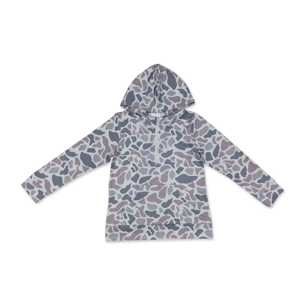 RTS NO MOQ Sibling milk silk Adult To Match Kids Grey Camo Long Sleeve Zip Pocket Hoodies Casual Tops