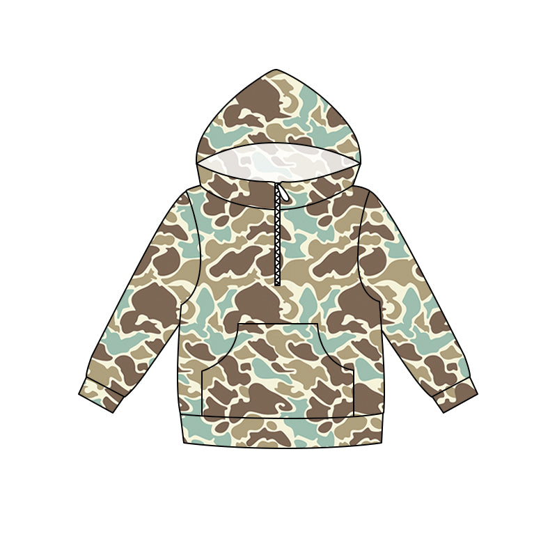 (Pre Order) No moq milk silk Daddy and Me Boys Fashion Camo Long Sleeve Zipper Pocket Hoodie