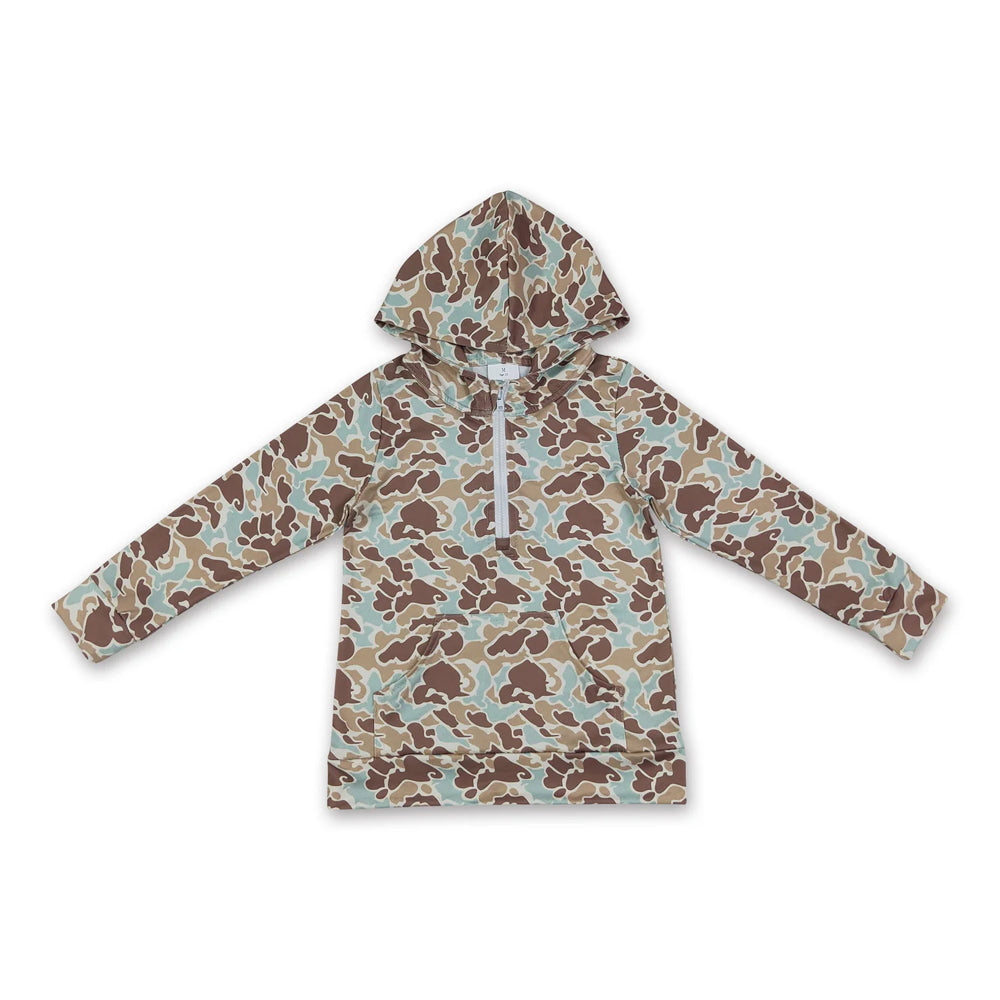 RTS NO MOQ Sibling milk silk Adult To Match Kids Green Khaki Camo Long Sleeve Zip Pocket Hoodies Tops
