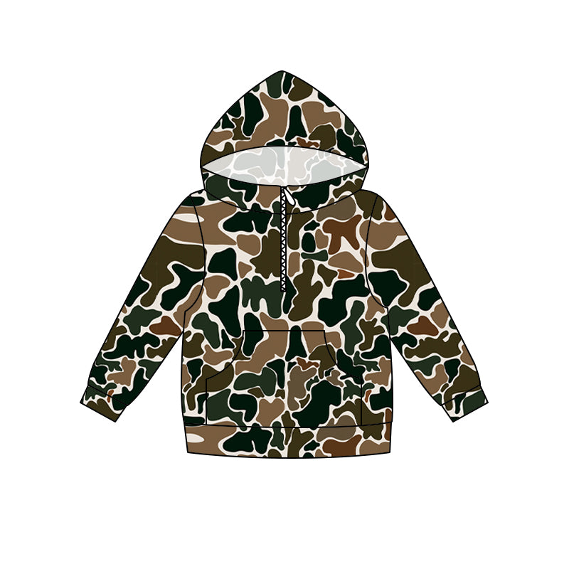 (Pre Order) No moq milk silk Daddy and Me Boys Fashion Camo Long Sleeve Zipper Pocket Hoodie