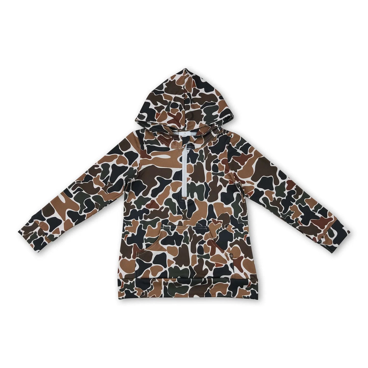 RTS NO MOQ milk silk Sibling Adult To Match Kids Long Sleeve Dark Brown Camo Print Zip Pocket Hoodies Tops Casual Fall Winter Tops